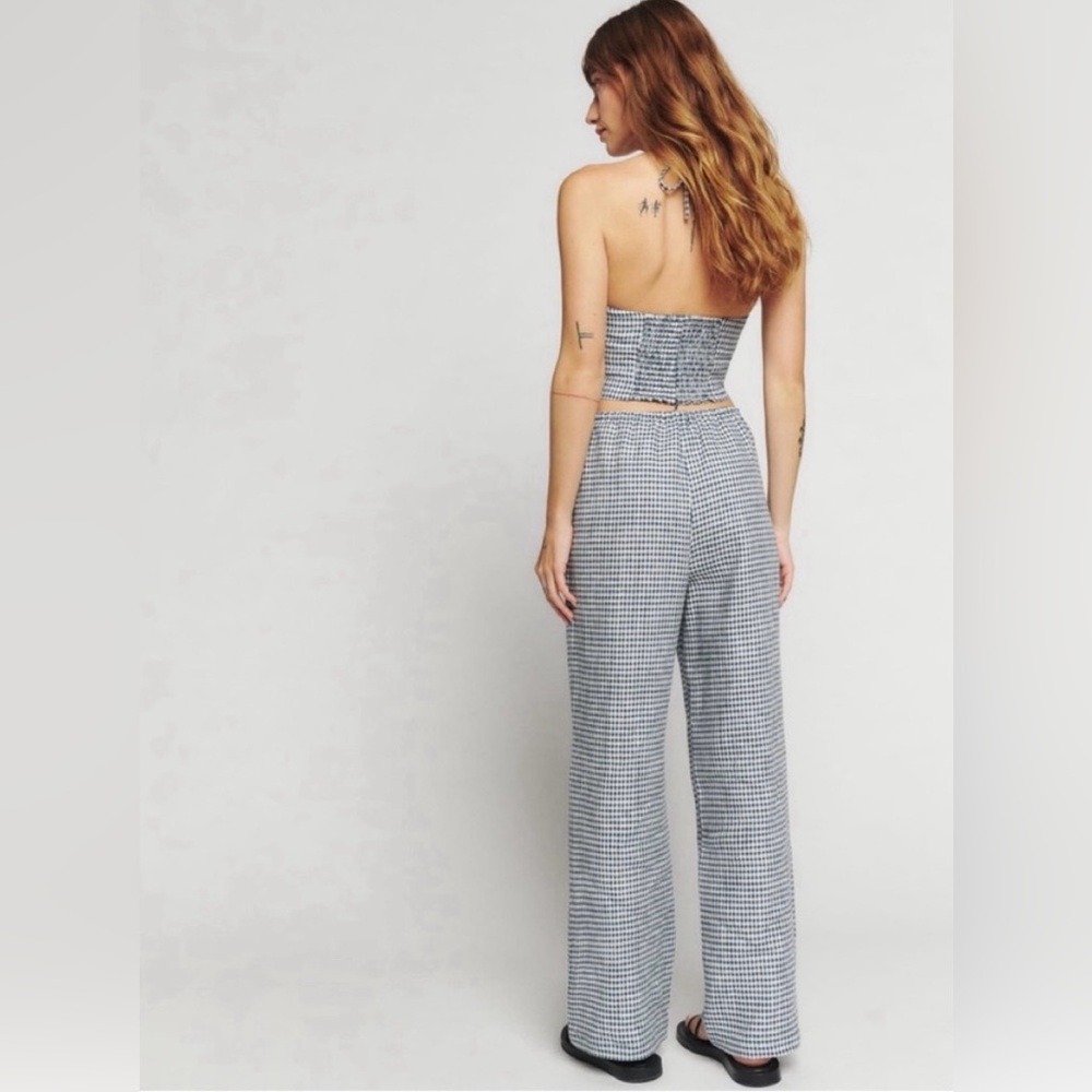 Reformation Jaida Linen Pants - Slate Check - S - Picture 3 of 10